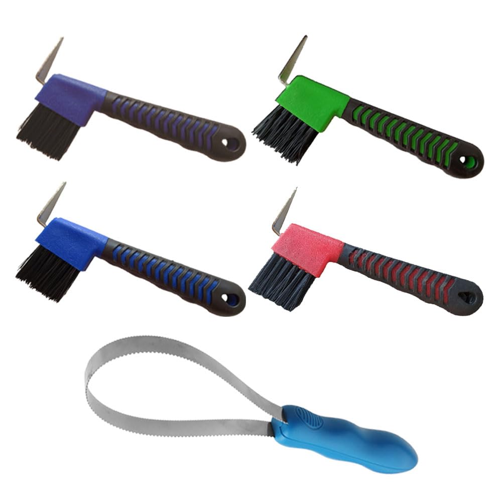 4pcs Hoof Pick Brushes&1pcs Dual-Sided Shedding Blade,horse shedding tool with Stainless Steel Blade,Shedding Tools for dogs,horses and other long hair animals