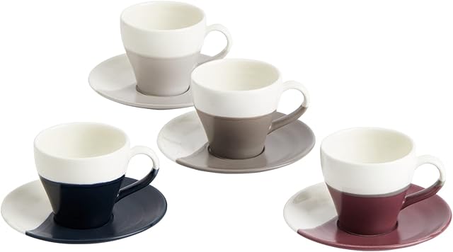 Royal Doulton 40032925 Espresso Cups & Saucers-1815 Coffee Studio-Small Porcelain Cup & Saucer Set of 4-Better Heat Retention, 110ml, 3.7 Fluid_Ounces, Mixed