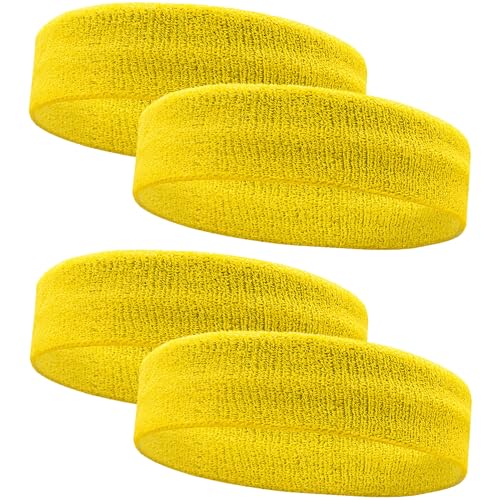 Image of 4 Pack Sweatbands Sports Headband for Men and Women, Moisture Wicking Athletic Workout Headband for Running, Tennis, Basketball, Yoga, Gym Stretchy Unisex Sweatband