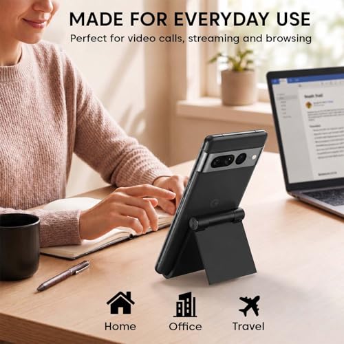 Image of Sounce Foldable Phone & Tablet Stand for Desk, Adjustable, Portable, Black | Compatible With iPhone, Samsung, OnePlus, Xiaomi, Android Phones And Most Tablets For Multi-Angle, Non-Slip Base, Lightweight