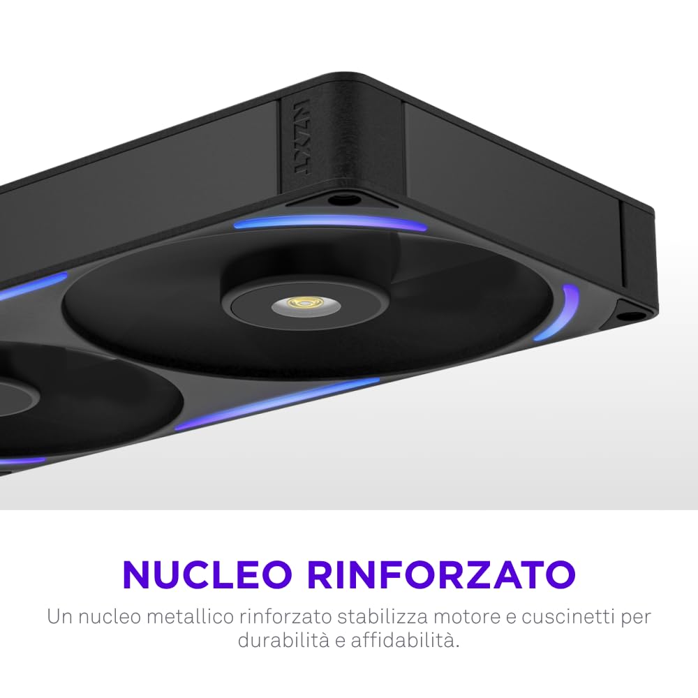 NZXT F280X Ventola Performance Telaio Singolo - 2x 140mm PWM RGB PC - Flusso aria & pressione max - Basso rumore - Telaio & pale LCP - Cuscinetto magnetico fluido - Spessore 30mm - Nero