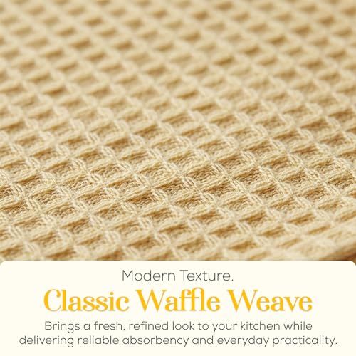 Image of Kitchen Towels Set of 4 Dish Towels Yellow n White Waffle Weave Cotton Hand Towels, 18 x 28 Absorbent Kitchen Linens