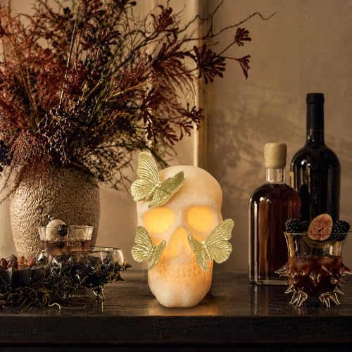 LFLKPY Halloween Skull Decor with LED Glow, Gothic Resin Skull Statue - image 6