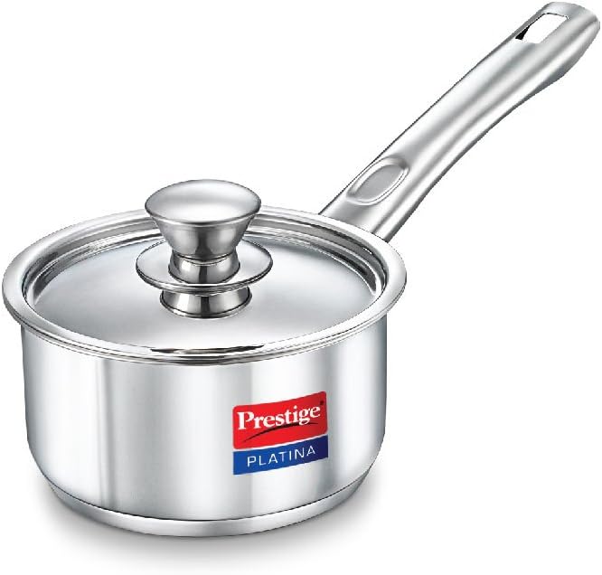 Prestige Platina Induction Base Stainless Steel Sauce Pan, 160mm/1.5 Litres, Metallic Steel