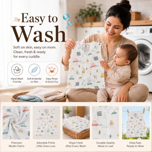 Image of StarAndDaisy Baby Sleeveless Muslin Jabla Vest Pack of 2 | Cotton Muslin Front Open Snap Button Baby Vest | Lightweight Breathable Clothing for Newborn Baby Boys & Girls