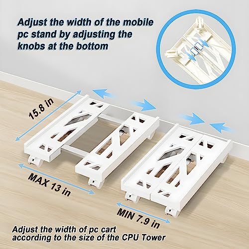 Kriico Computer Tower Stand, Adjustable Cpu Stand Cart, Mobile Pc Stand With Rolling Casters, Cpu Raise Fits Most Pc Gaming Office Desk Accessories(White) #TOP2