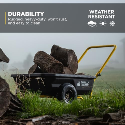 Gorilla Carts Heavy-Duty Dump Cart, Patented Quick-Release Dumping, Steel Frame, 600 lb Capacity, No-Flat 10-Inch Tires, Utility Wagon for Garden, Yard, Beach