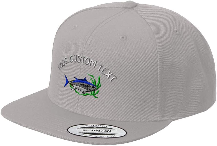 Custom Snapback Hats for Men & Women Animal Wildlife Saltwater Fish Bluefin Tuna Acrylic Flat Bill Baseball Cap Silver Personalized Text Here