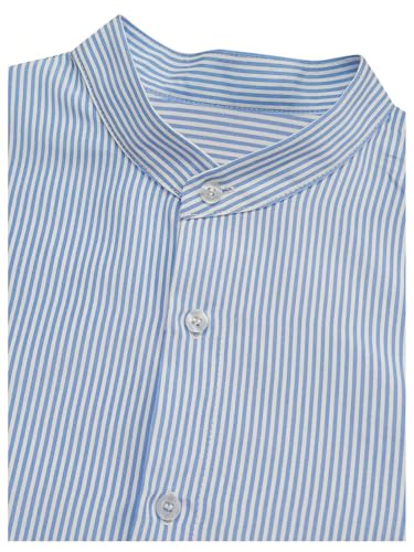 Men's Striped Dress Shirts Long Sleeve Button Down Banded Collar Business Casual Shirt4