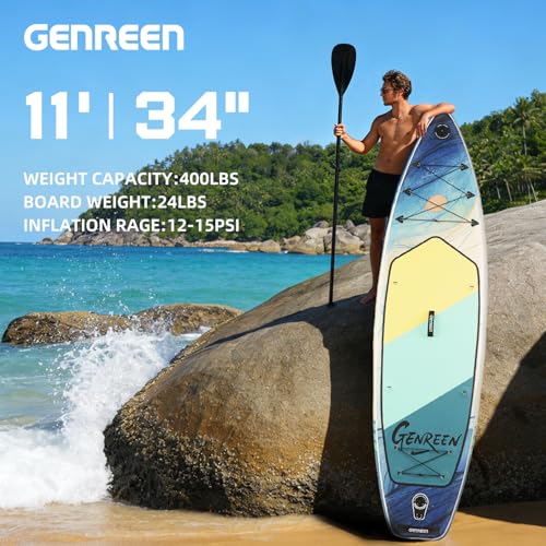 Image of Inflatable Stand-Up Paddle Boards - Available 32 inch /33 inch /34 inch Widths Inflatable Paddle Board with SUP Accessories, Camera Mount, Basic All-Around SUP Board for All Skill Levels, Up to 450lbs
