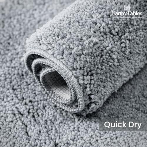 Image of Earthy Fables Soft Microfiber Rectangular Bath Mat - Cut Pile, Quick Dry, Anti-Skid, Water Absorbent, Non-Slip, Machine Washable Floor Rug, Shower Mat, Door Mat for Bathroom, Bedroom, 60x40 cm - Grey