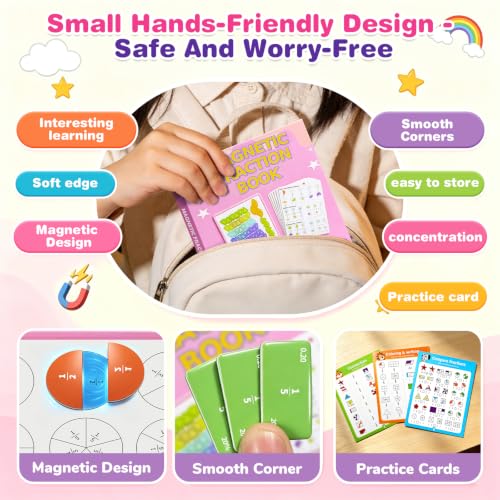 Image of homicozy Magnetic Fraction Playbook for Kids 6-12, Visual Fraction Tiles