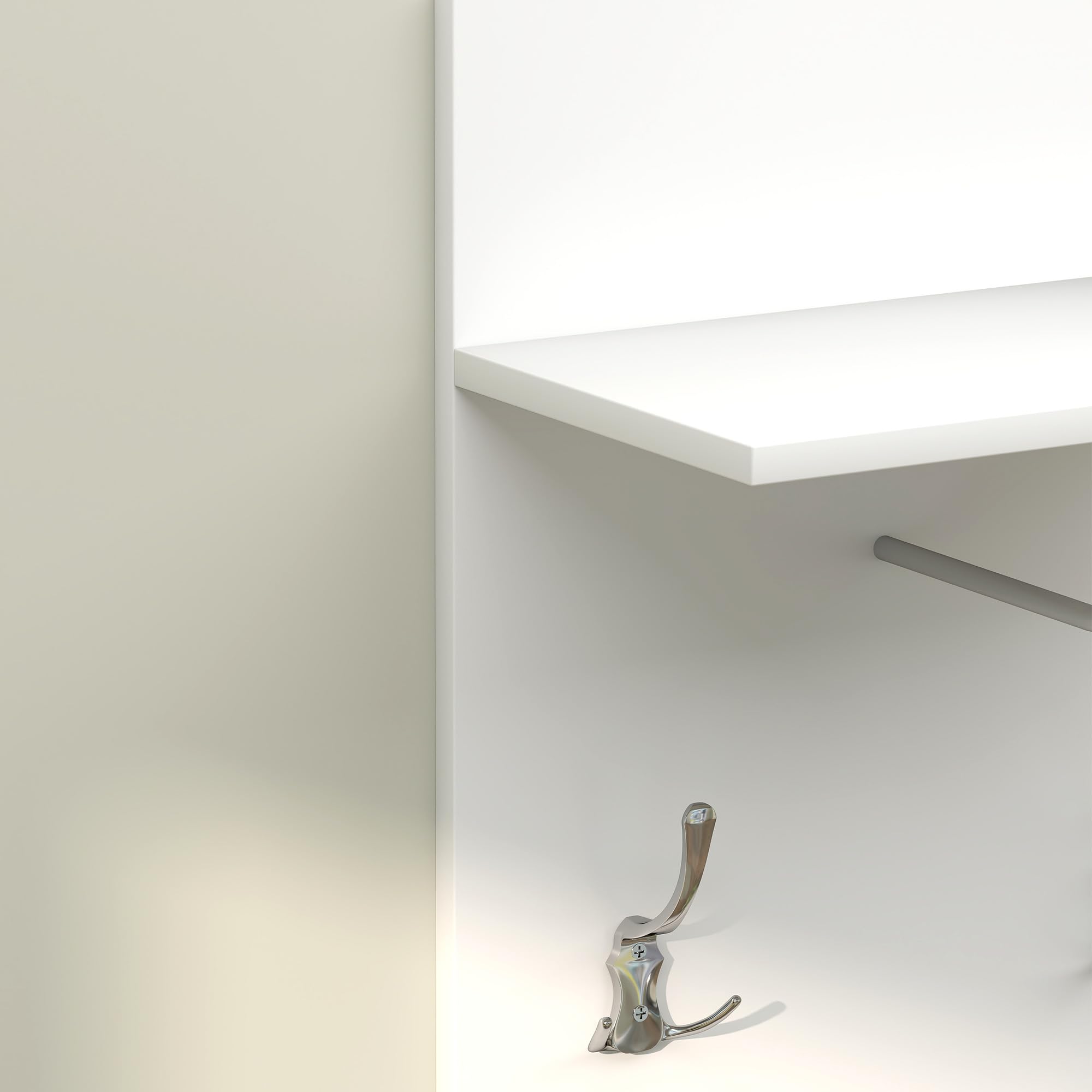 HOMCOM Wieszak ścienny z półką, 2 haczyki i drążek aluminiowy, wieszak na ubrania, do przedpokoju, sypialni, wymiary: 40 x 21,3 x 130 cm, biały