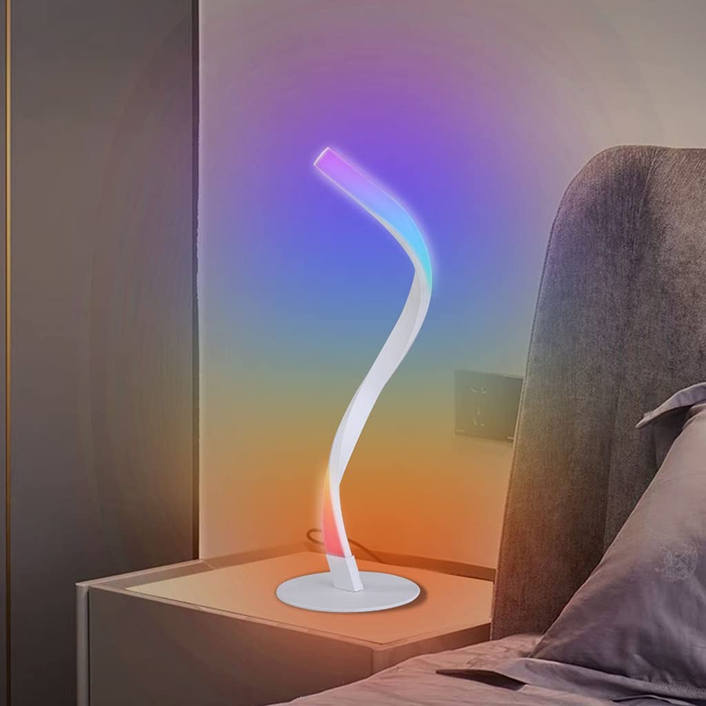 Lampada da Tavolo a LED Moderna a Spirale, 16 Milioni di Colori Illuminazione D'ambiente Intelligente RGB, Controllo Vocale e APP, Lampade da Comodino in Metallo per Camera da Letto ( Color : White )