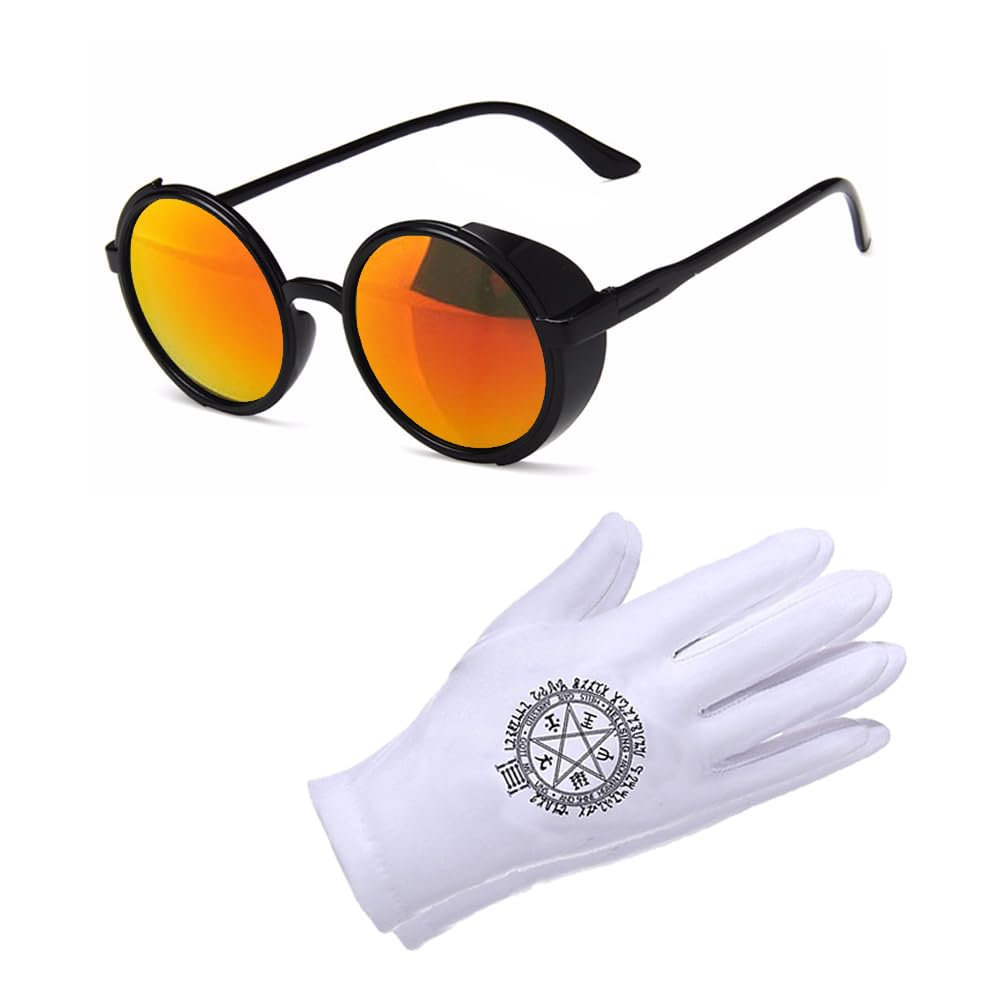Men's Cosplay Glasses + Gloves,Anime Vintage Punk Sunglasses Runes White Gloves Cosplay Accessories