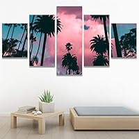 SIGNWIN 5 Panel Canvas Wall Art Multicolor Nature Neon Photography Trees Tropical for Home Decorations Ready to Hang - 60