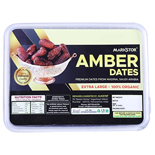 Image of Markstor Fresh Amber Dates - 1 Kg [500g x 2]- Premium Jumbo-Sized Dates from Madina, Saudi Arabia - Organic Dates [Khajoor /Khajur]