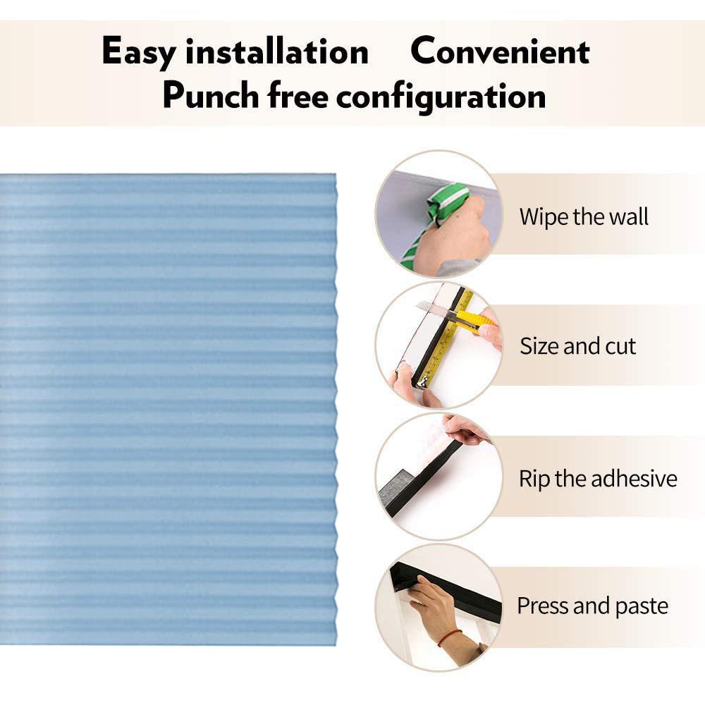 Lot de 2 stores occultants temporaires plissés à coller instantanément, filtrant la lumière, protection de la vie privée avec 4 clips pour salle de bain, salle de bain, bureau, stores plissés sans pe
