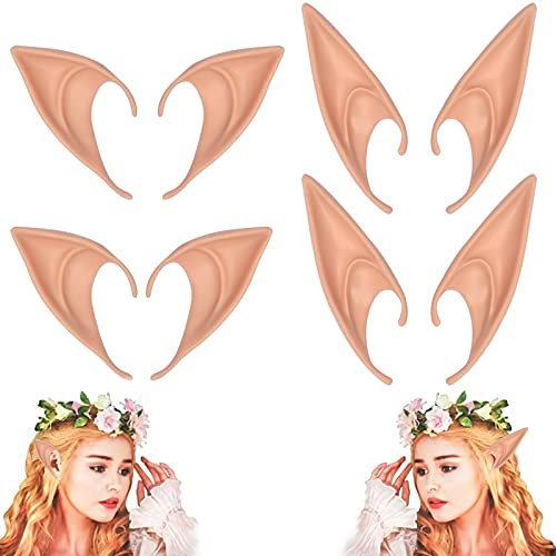 BMHNQ 4 Paare elfenohren,Elfen Ohren Cosplay Fairy Ears Dobby Ohren Damen Feenohrener Wachsene Spitze Ohren Kinder,Halloween Partydekorationen