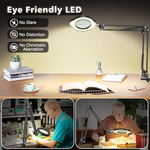 Jubor Improved Magnifying Glass with Light and Stand, 15X 10X Magnifying Lamp with Clamp, LED Desk Magnifier Lamp with 5 Color Modes and 10 Brightness Levels for Hobby Crafts, Repair, Reading - Cosy Home Interiors Jubor Improved Magnifying Glass with Light and Stand, 15X 10X Magnifying Lamp with Clamp, LED Desk Magnifier Lamp with 5 Color Modes and 10 Brightness Levels for Hobby Crafts, Repair, Reading - Image 6