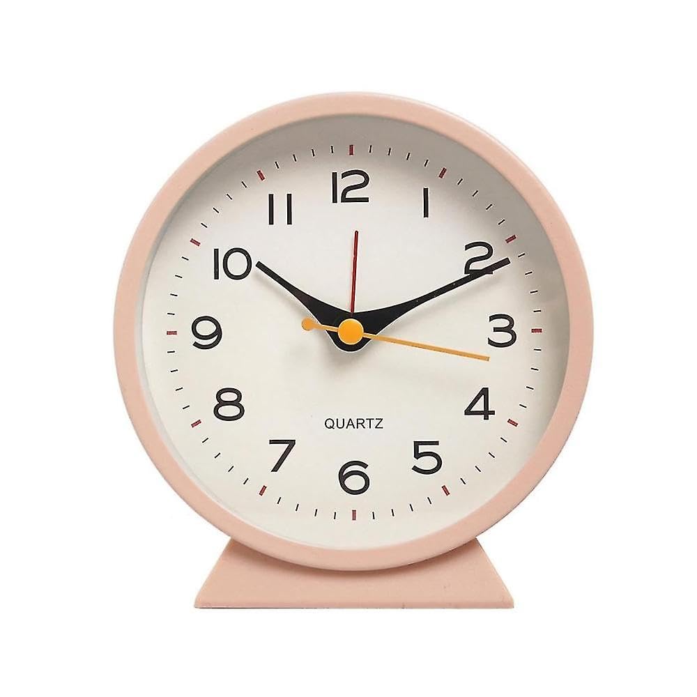 JOYHAPPST 4.5 Inch Battery Operated Antique Retro Analog Alarm Clock, Small Silent Bedside Desk Metal Clock W