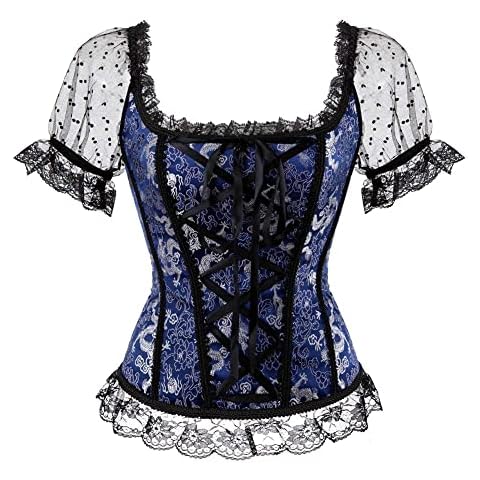 Zooma Retro Steampunk Gothic Bustier Corset Top Vintage Brocade Lace Up Waist Cincher (UK 20, Blue) Cover