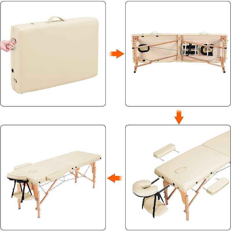 PLUS SANTE Table de Massage Pliante en Bois Aria Noir, Ivoire, Gris, Bleu, Rose, 60 ou 70cm, 2 Plans légère avec Sac de Transport et Accessoires (Ivoire, Largeur 60 cm)