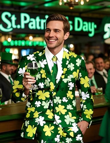 Men's 3-Piece Party Print Suits, Two Button Jacket & Pants & Tie2