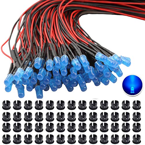 RUNCCI-YUN 65Pcs 5mm Luces LED de Diodo 12V DC Pre Wired LED Diodos Emisores de Luz Lámpara+ 65Pcs 5mm Plástico Soporte de LED Clip Montaje para DIY Coche Barco Juguetes Partes （azul）