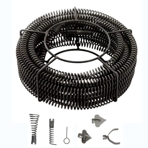 WOLEGM Set di spirali per la pulizia dei tubi, spirale per la pulizia dei tubi, lunghezza totale 14 m, diametro della molla: 22 mm, diametro del tubo adatto: 50-200 mm
