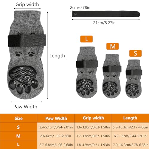 Weniubit 4 Paar Hundesocken Anti Rutsch Doppelseitige, Hundesocken Leckschutz mit Verstellbaren Riemen, Hunde Socken für Hunde im Innenbereich im Freien (M)