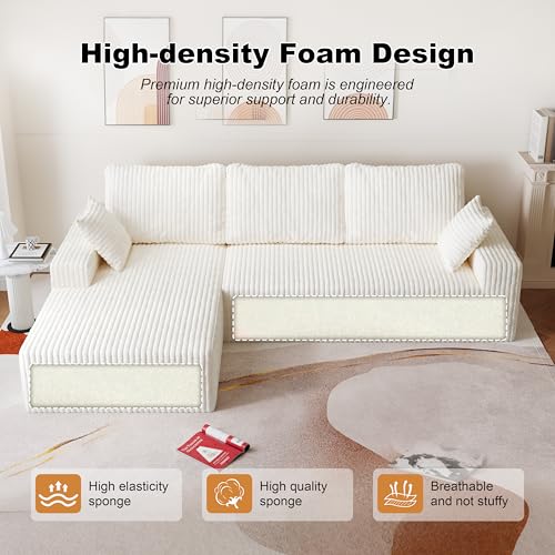 Image of Modular Sectional Sofa Couches L-Shape Couch 3 Seat Modular Sofa Memory Foam Sectional Couches for Living Room (White, 108 inch+Left Chaise)