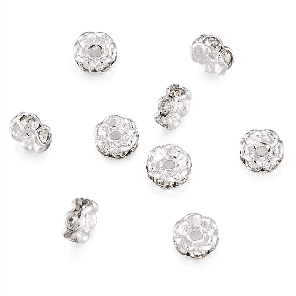 PandaHall 50 Perline Distanziali In Vetro A Rondella - Colori Misti Con Nucleo Argentato - Foro Grande 5mm - Ideali Per Bracciali European Charm E Catene - 2