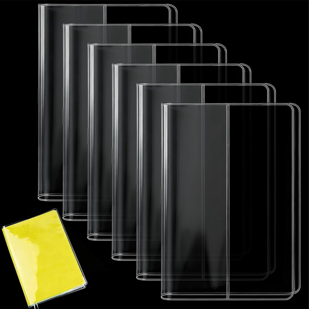 CRASPIRE 6Pcs A5 Size Clear PVC Notebook Cover Transparent Waterproof Journal Protective Sleeve Plastic Book Protectors Hardcover Weeks Planners Textbook Bookish Readers Librarians Offices