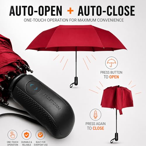 Image of PROSTORM Windproof Vented Travel Umbrella - Automatic Open & Close - Strong, Wind Resistant, Pro Storm, Small, Compact, Mini, Folding & Portable - Backpack, Car, Purse, Umbrellas for Rain, Men & Women