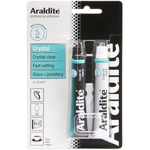 Araldite Clear Epoxy Adhesive 5 Minute Fast Setting 2-Part Epoxy Glue. Solvent-Free Professional Grade Strength for Invisible Joins. Clear Resin for Glass and Jewellery. Crystal Clear, 2 x 15ml Cover