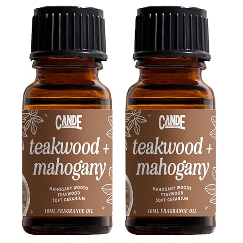 CANDECraftCo Premium Fragrance Oil – Diffuser Oils Fragrances Scented for Home, Candle Soap Making Supplies, Aromatherapy Blends for House (0.34 Fl Oz) (2-Pack, Teakwood & Mahogany)