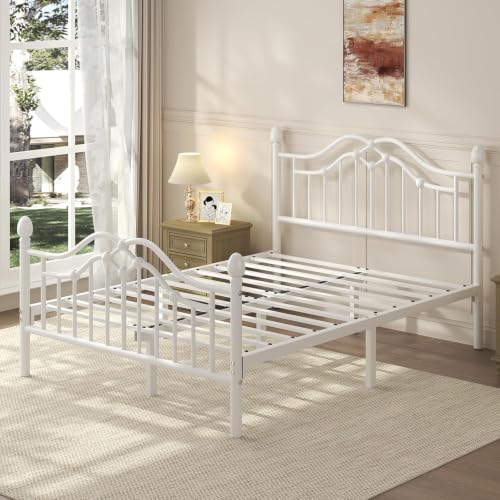 Image of LoVinson Full Size Bed Frame with Victorian Headboard & Footboard, Black