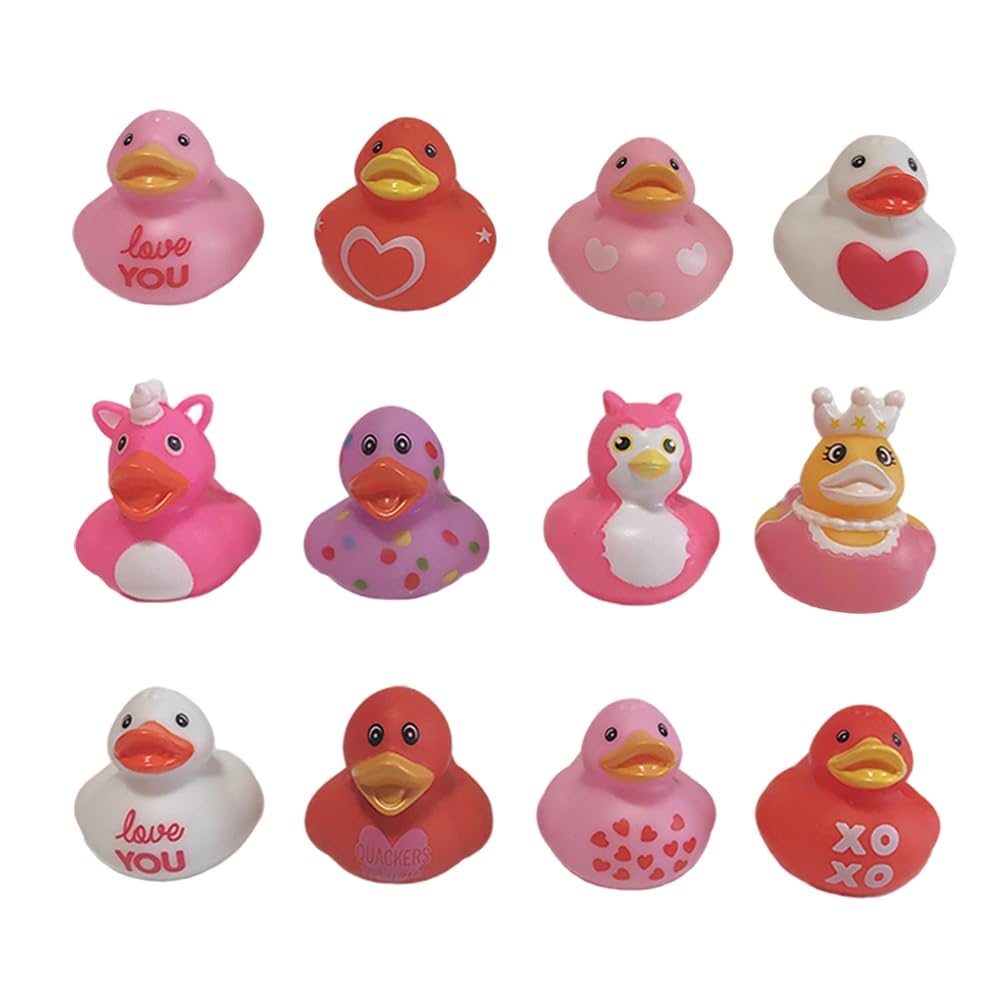 12 Pcs Assorted Rubber Ducks Pink Heart Ducks,Small Rubber Ducks in Bulk Baby Shower Bath Toy for for Jeep Ducking Birthday Party Favors Classroom