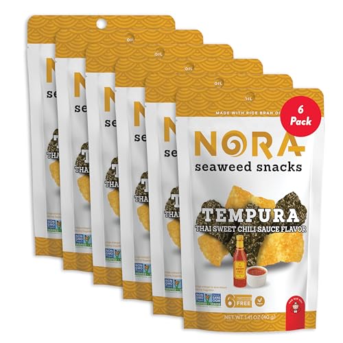 Nora Tempura Seaweed Snack, Gluten-Free, Sweet Chili, 40g Pouch, Pack of 6