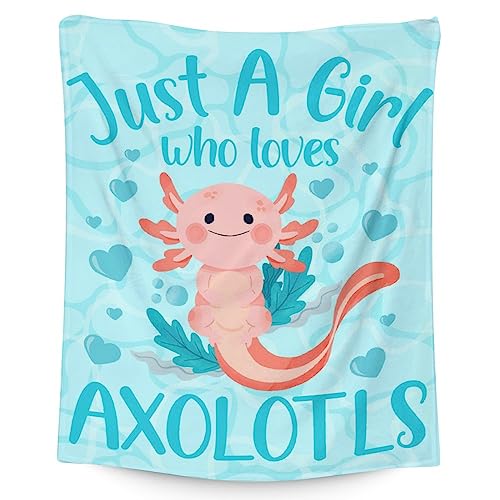 Girl Blanket - 30x40 Inches Cute Axolotl Throw - Blue Soft Fuzzy Blankets for Couch & Office