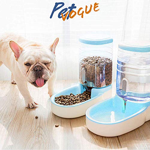 Image of PetVogue Twin Deluxe Plastic Pet Bowl, Food Feeder & Water Feeder, Feeding Stations, Dispenses Dog Food or Cat Food for Dogs Cats & Pets (Blue)