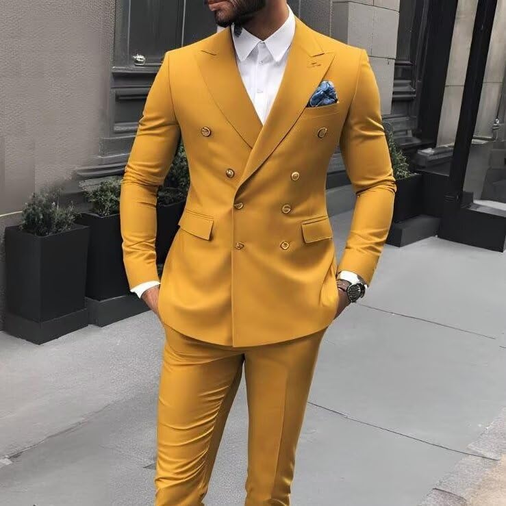 2 Piece Double Breasted Wedding Suits for Men Slim Fit Prom Suit Peak Lapel Formal Suit Blazer Pants Set Suit3