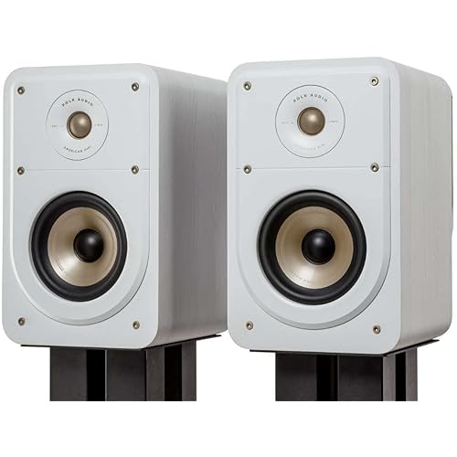 Polk Signature Elite ES10 Surround Sound Speakers – Hi-Res Audio Certified, Dolby Atmos & DTS Compatible, 1" Tweeter & 4" Woofer, Power Port Technology for Bass (Pair, Elegant White)