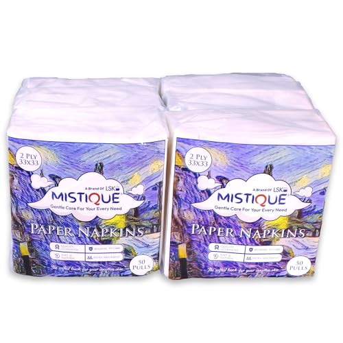 Image of MISTIQUE 2 Ply 50 Pulls Tissue Paper Napkin (Pack of 6) | Soft and Highly Absorbent | Sheet Size (33 * 33 cm)