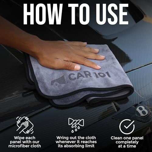 Image of CAR101 Zip-Zap Car Duster with 2 Microfiber Towels - 75x35 cm - 500 GSM - Grey | Multipurpose | Lint-Free | Superior Softness & High Absorbency | Microfibre Towels for Car, Bike & Household Cleaning