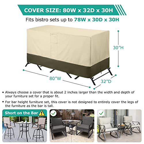 Sunpatio Waterproof Patio Bistro Set Cover, Durable Outdoor Furniture Cover For 3 Pieces Bistro Table And Chairs, Rectangular Table Cover, Bar Stools Set Cover, Beige And Olive, 80" W X 32" D X 30" H #TOP6
