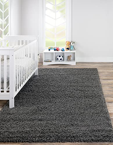 Image of Rugs.com - Über Cozy Solid Shag Collection Rug – 5' x 8' Graphite Gray Shag Rug Perfect for Bedrooms, Dining Rooms, Living Rooms