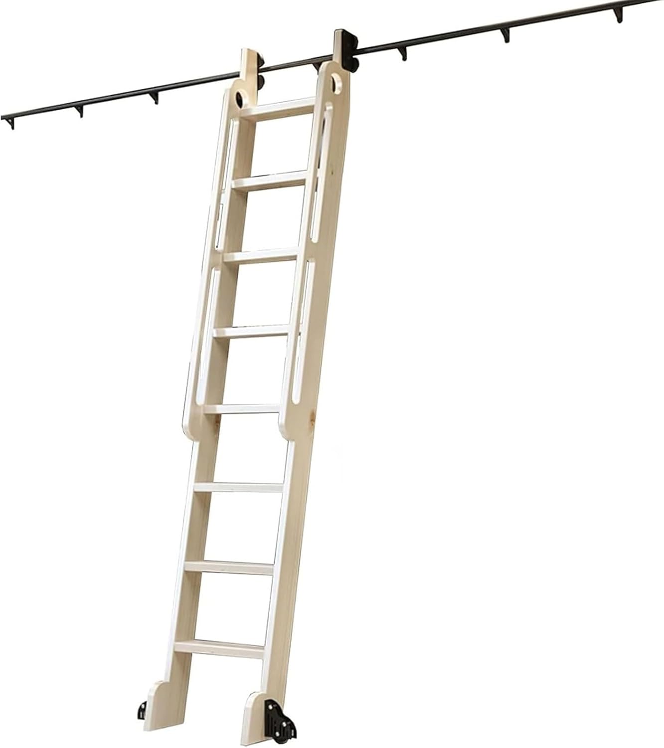 100~720cm Sliding Library Ladder Black Track Kit, Stand Up Tensible Rolling Hardware with Bottom Brake Wheels for Bookshelves, Cabinets & Kitchen (Without Ladders)(13ft/400cm Track