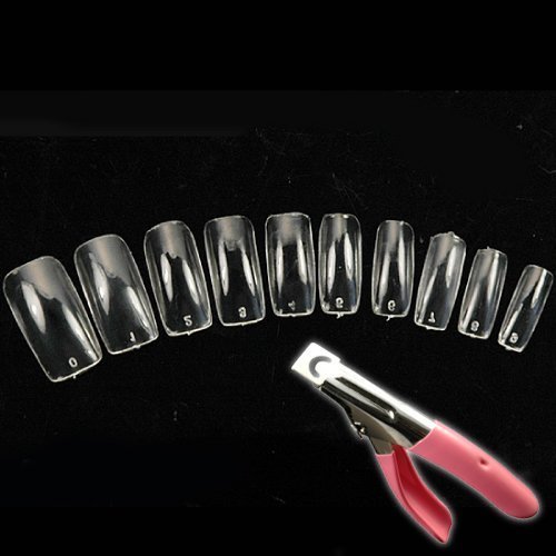 500 Transparent French False Acrylic Artificial Full Nail Art Tips + Pink Acrylic Nail Clipper/Cutter